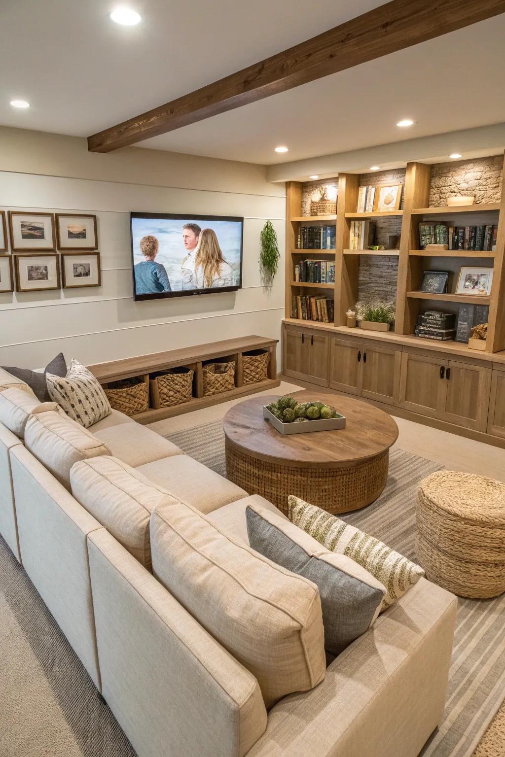 Create a TV nook that invites family time and fun with ample seating.
