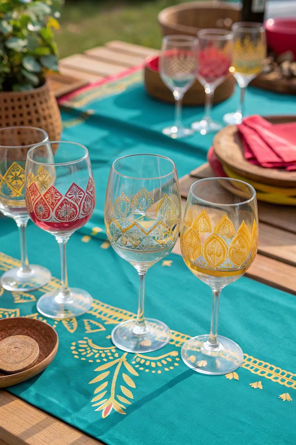 Travel the world from your table with wine glasses featuring cultural patterns. 🌍 #CulturalAppreciation #GlobalDesign #WineJourney