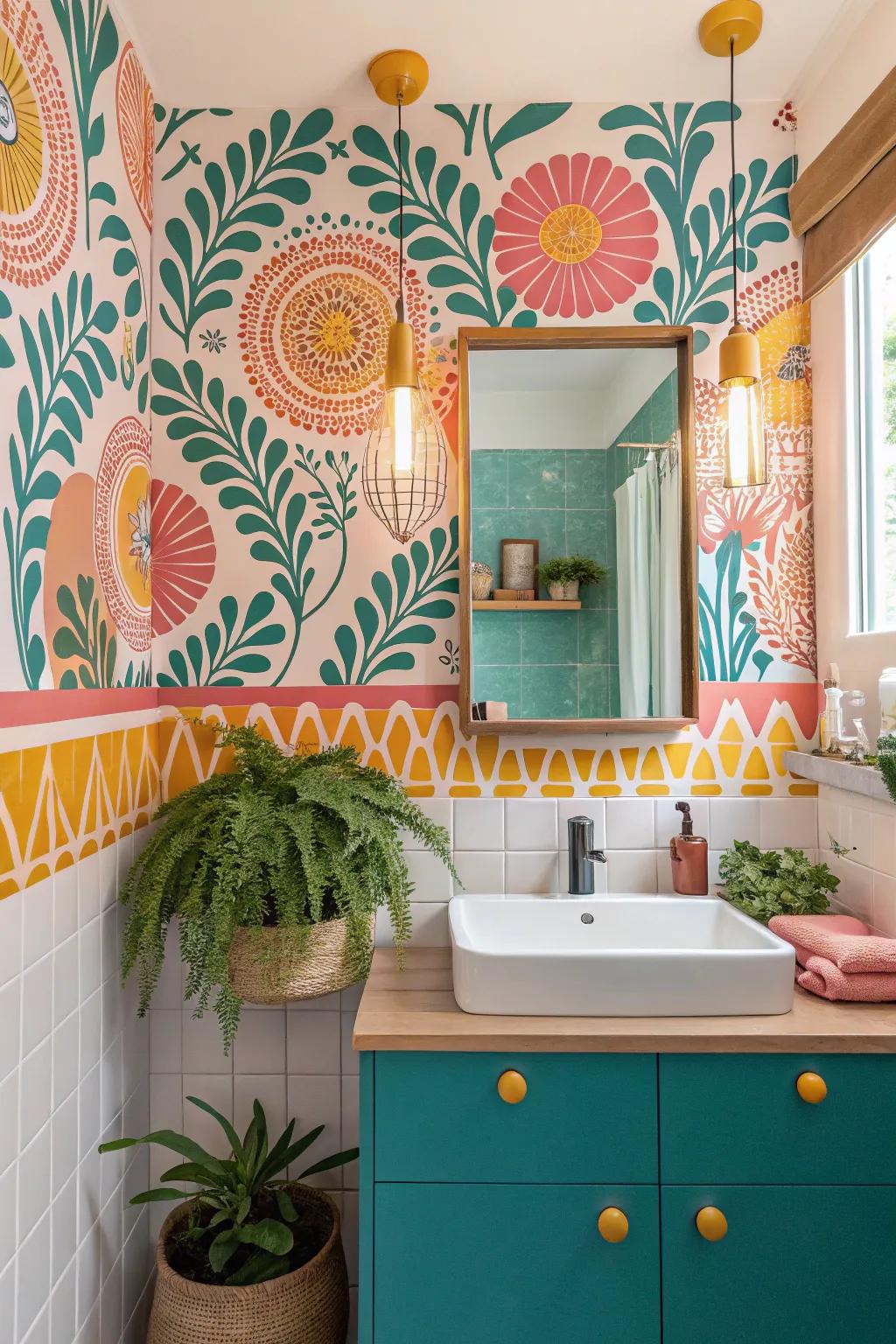 Express your style with an eclectic mix of wall decals for a unique bathroom.