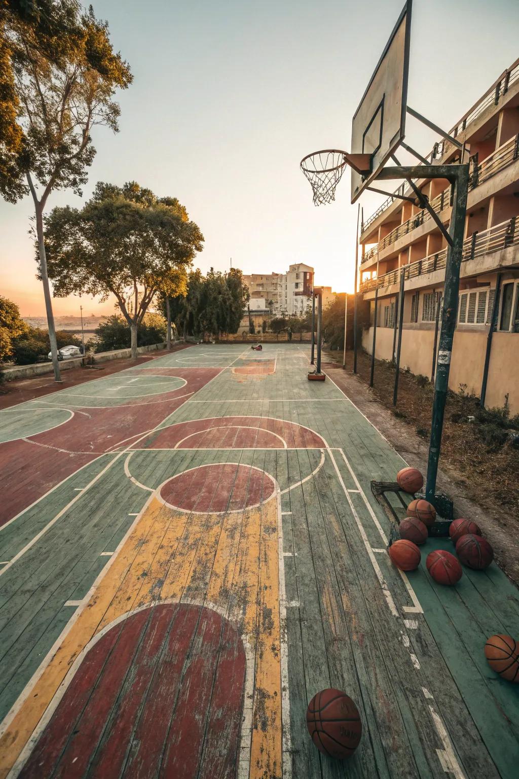 Retro vibes bring a nostalgic charm to your basketball court.