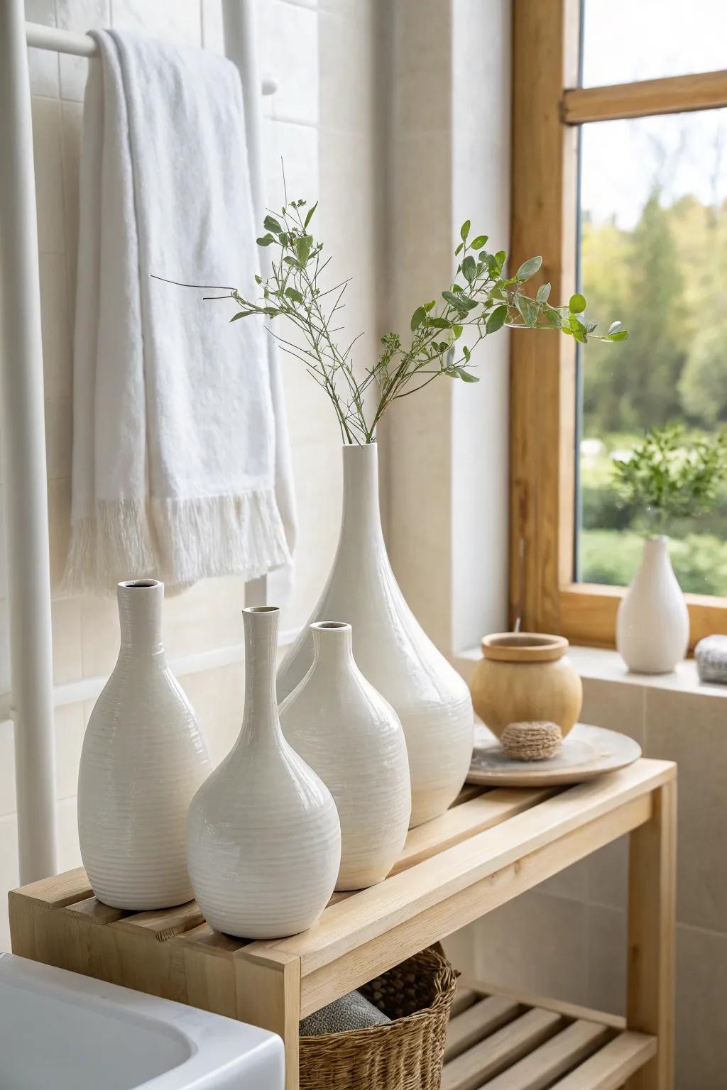 Embrace serenity with clean, white porcelain vases.