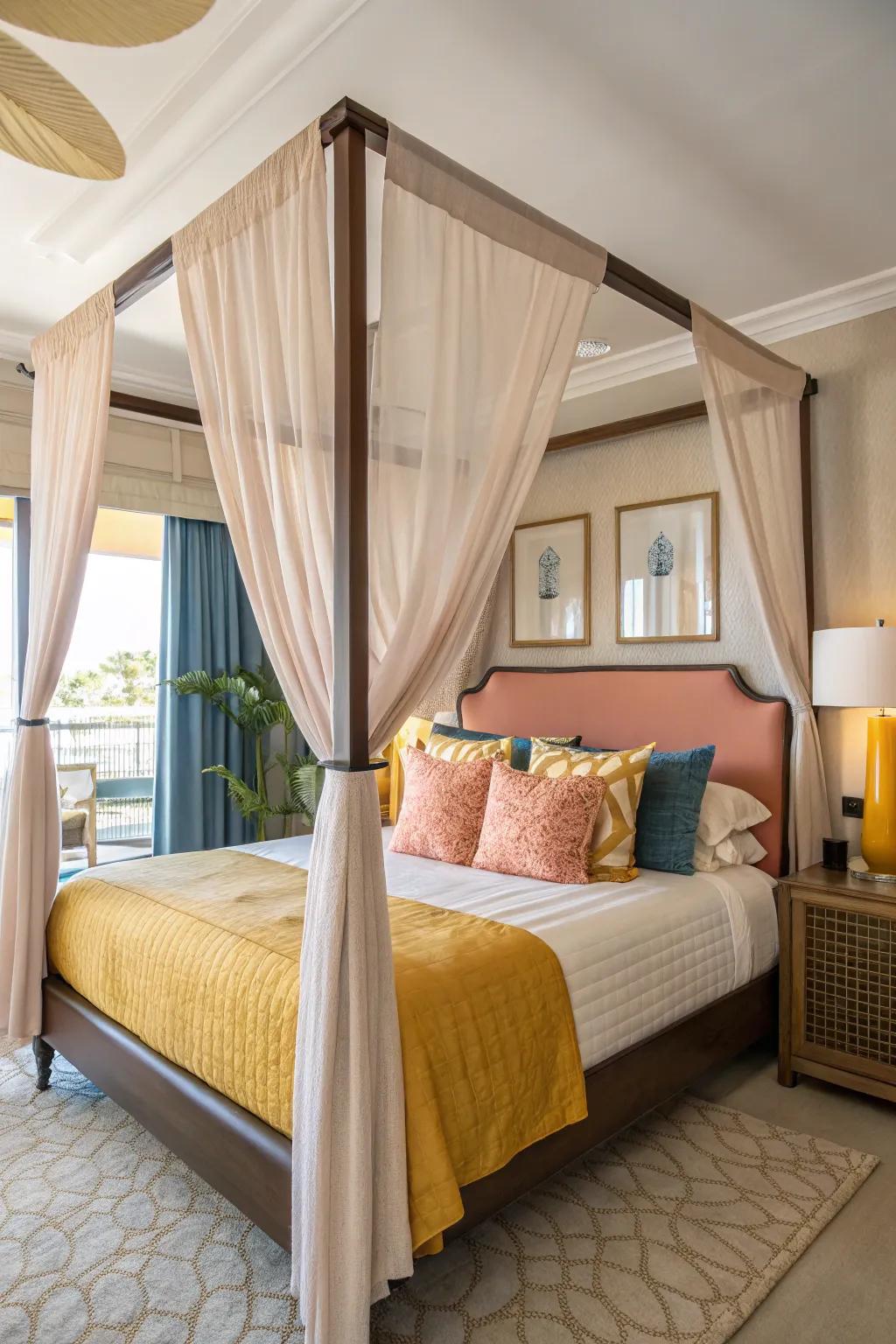 Create a dreamy escape with a soft, flowing canopy. #CanopyBed #RomanticRetreat