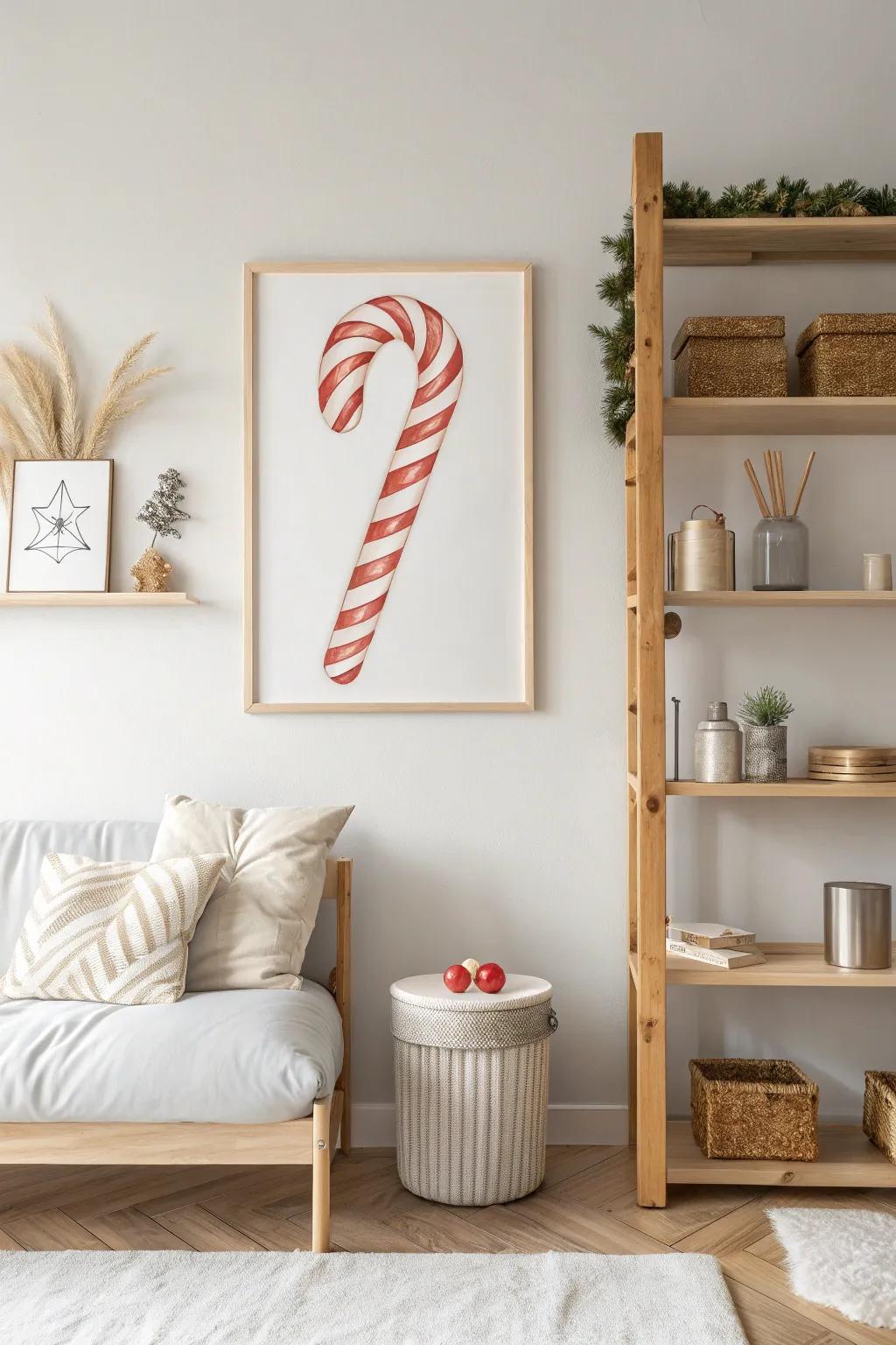 Brighten your walls with candy cane art for a festive focal point.
