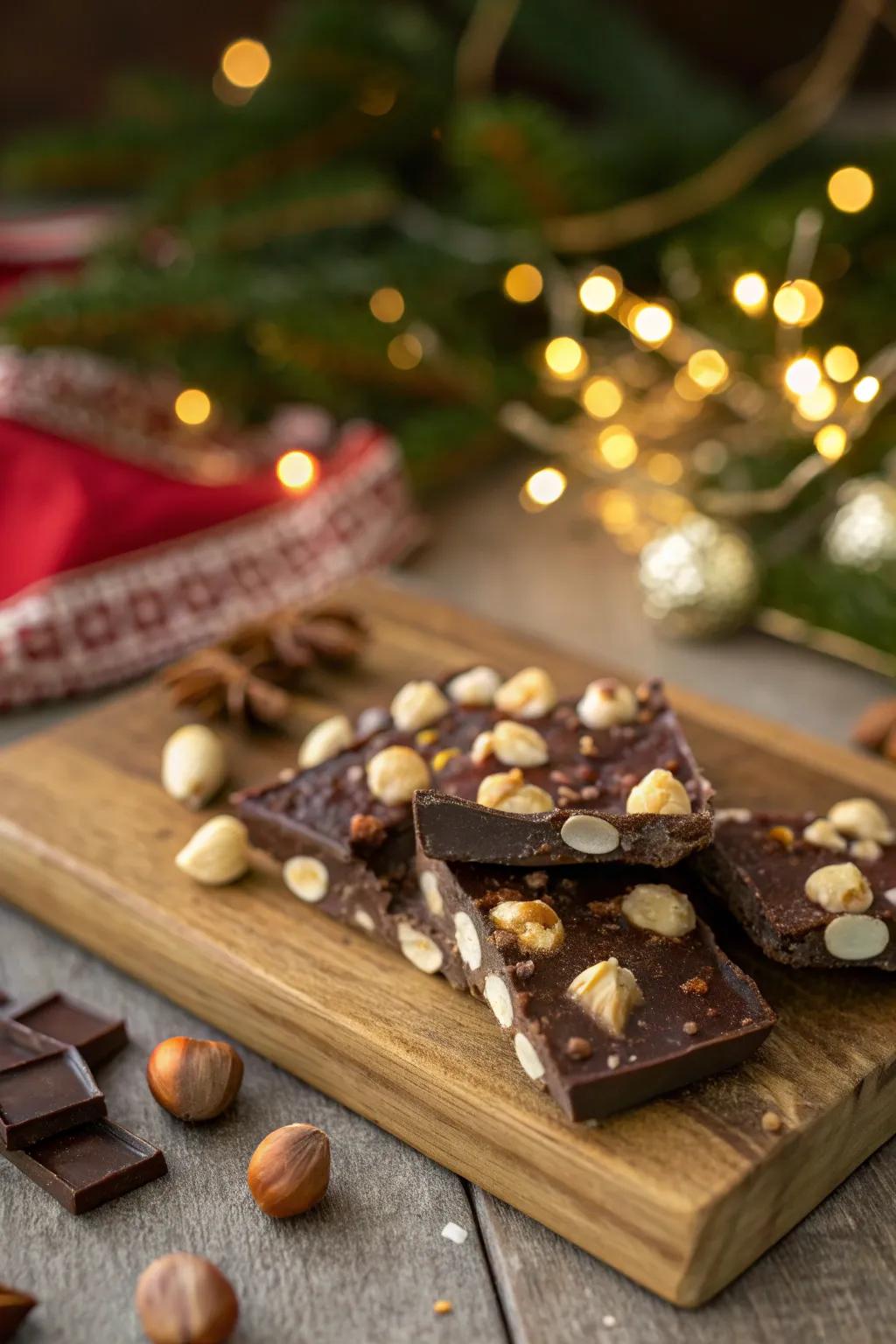 Experience nutty bliss with hazelnut-studded holiday bark.