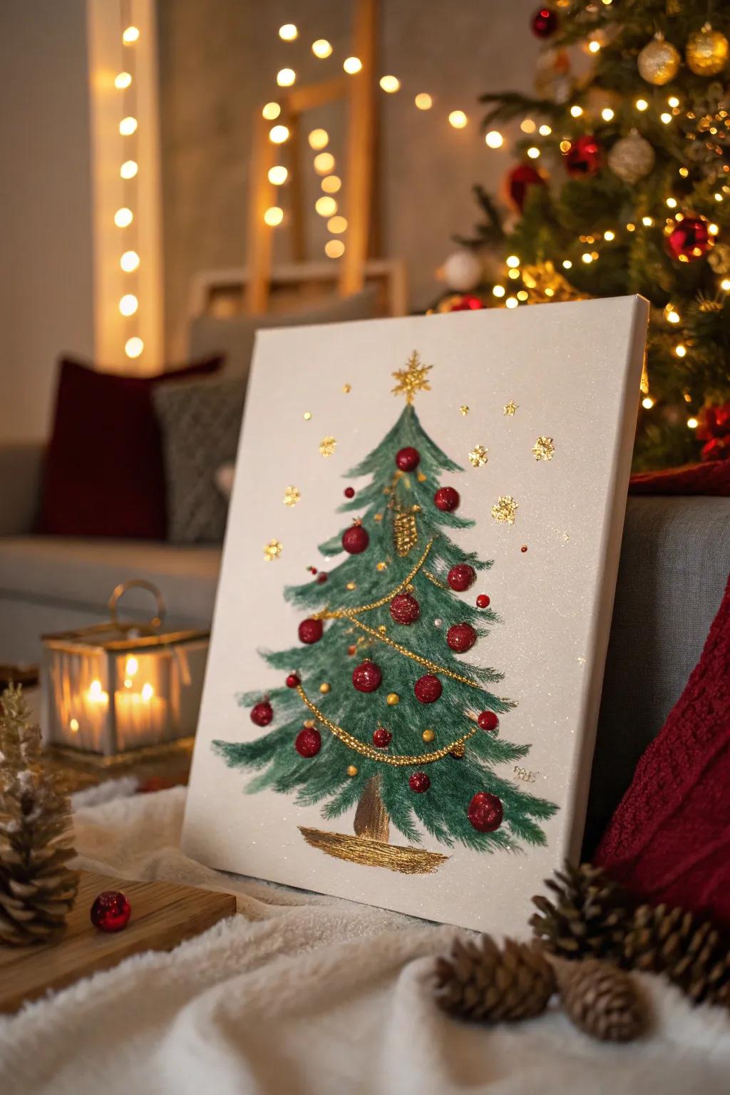 Express your creativity with a hand-painted Christmas tree canvas. 🎨 #ArtOnCanvas #PersonalizedDecor