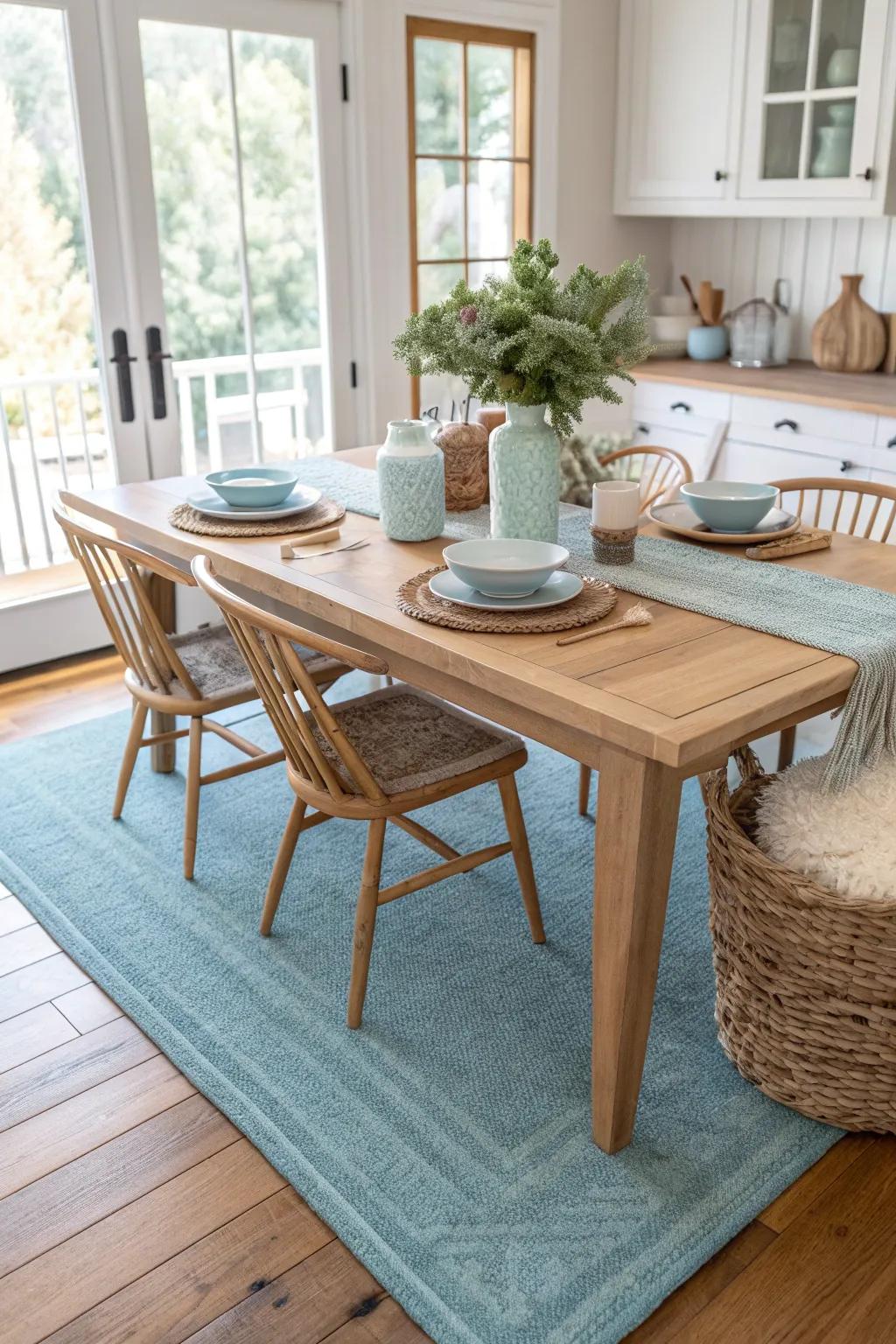 Soft blues bring serenity to your dining room, creating a peaceful and inviting space.