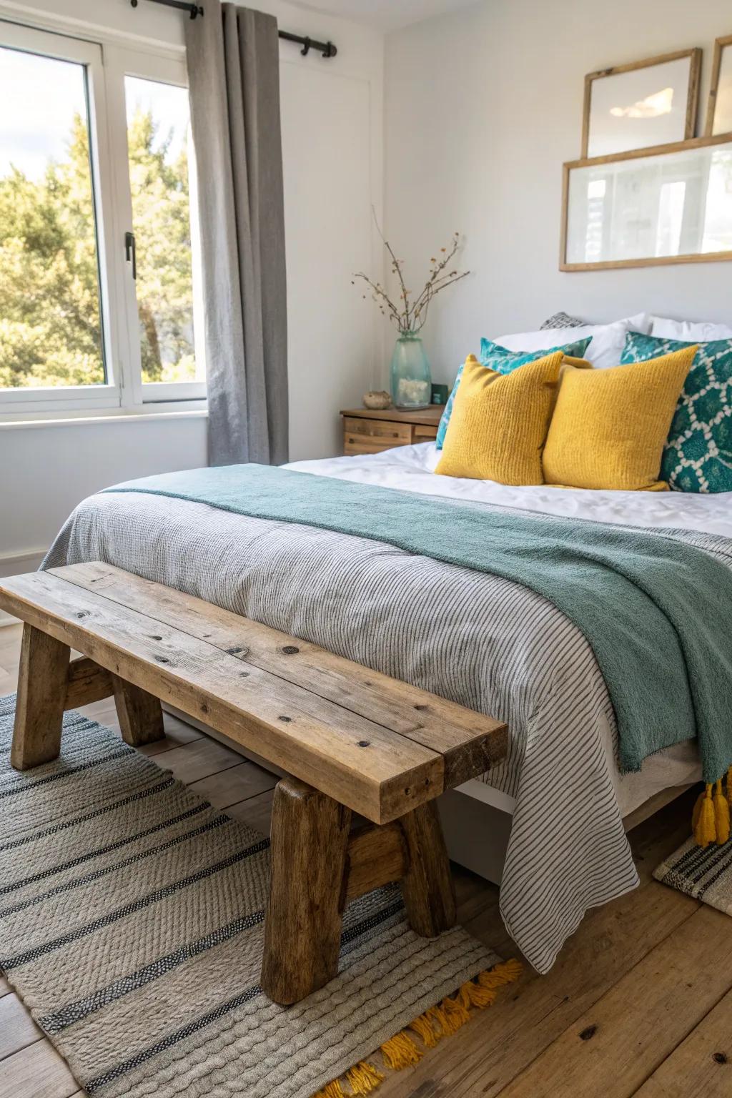 Rustic accents bring warmth and texture to your modern bedding setup.