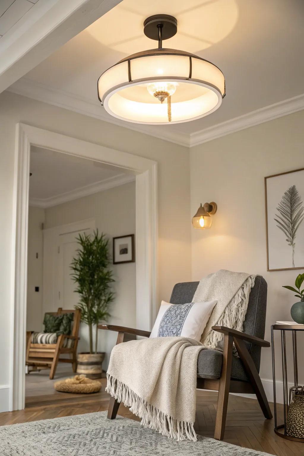 Opal glass fixtures cast a soft, gentle glow, ideal for creating a serene atmosphere.