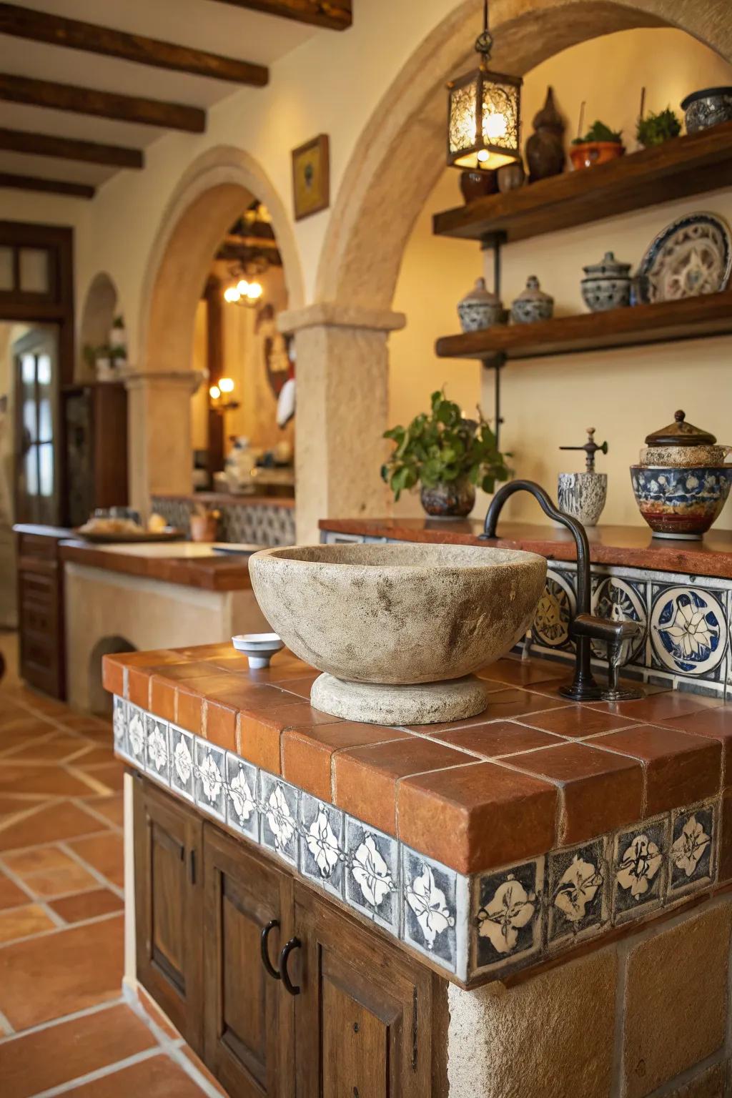 A stone sink combines elegance and durability in your kitchen.