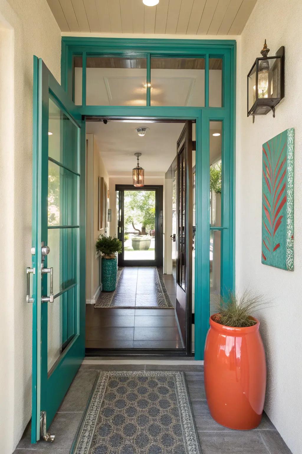 Let light flow through your entryway with glass elements that create a bright and airy atmosphere.