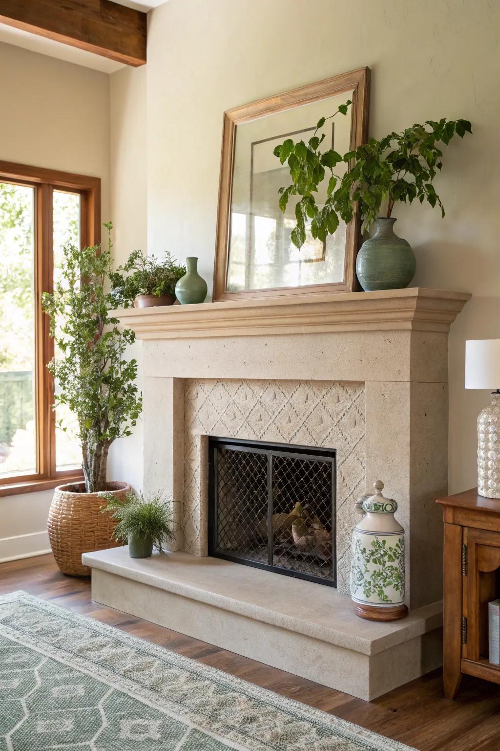 Eco-friendly concrete mantels marry sustainability with style.