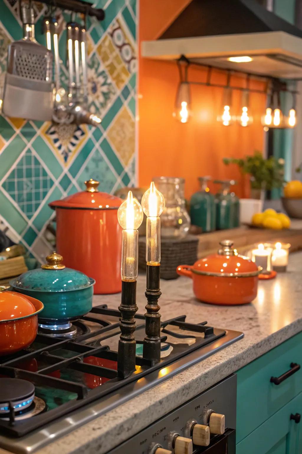 Infuse your kitchen with romance using candle-style bulbs that create a warm and inviting glow.