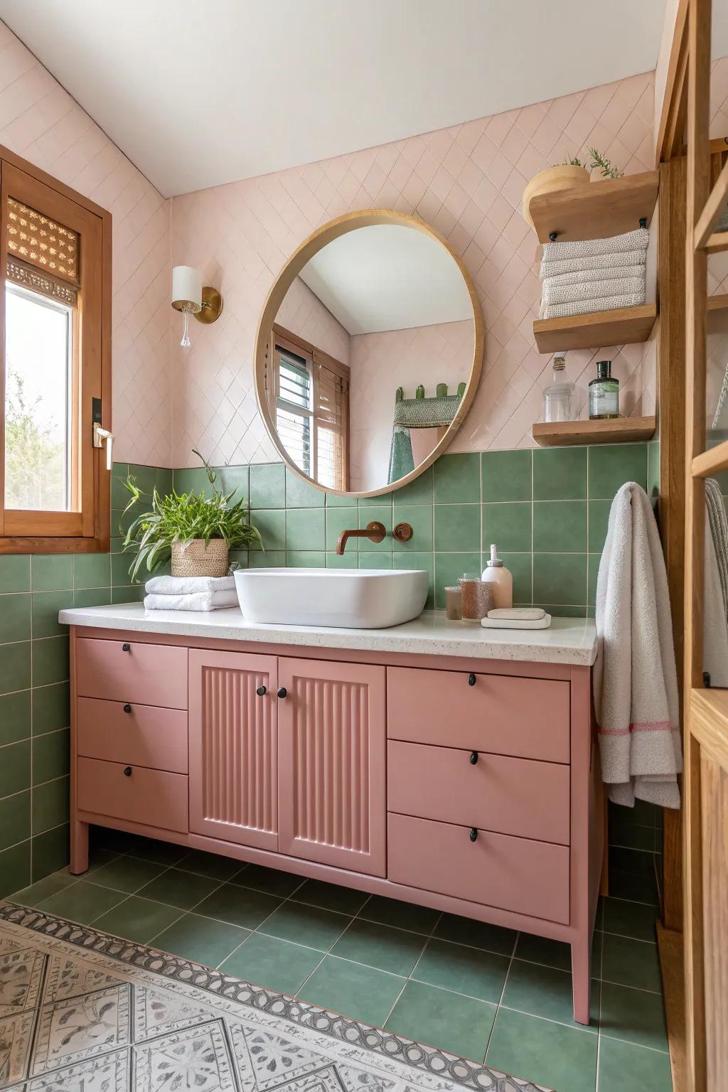 Make a statement with a custom vanity in a unique pink or green hue for a personal touch.