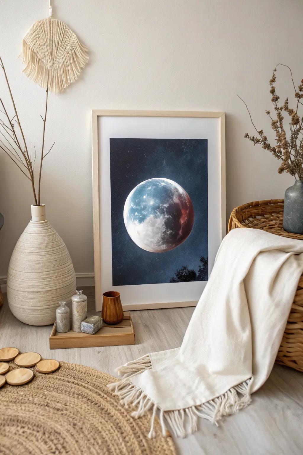 Bring the moon's ethereal beauty into your home with lunar eclipse art.