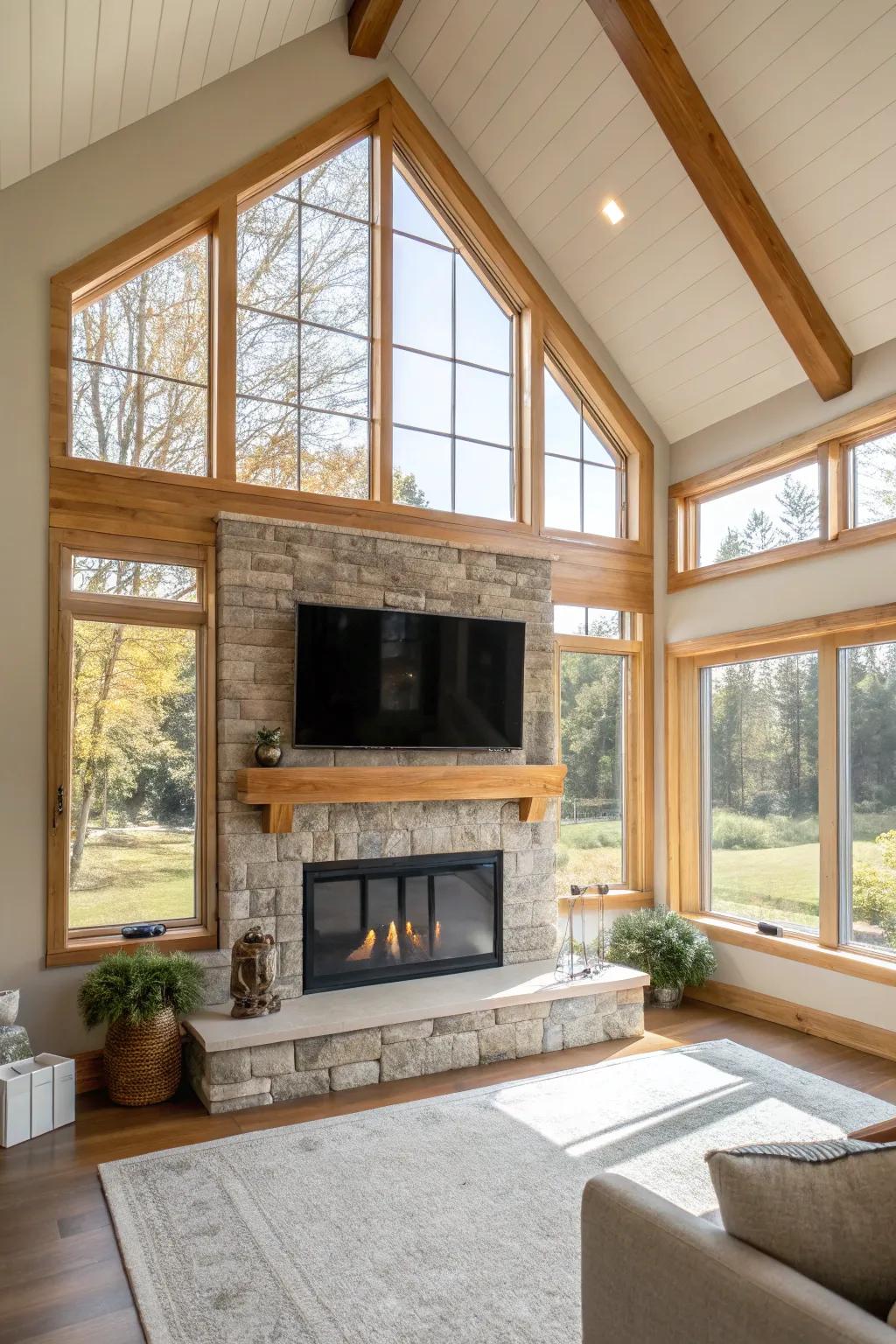 Blend indoor and outdoor beauty by framing your view with the TV and fireplace. 🌿 #SeamlessDesign #OutdoorInspiration