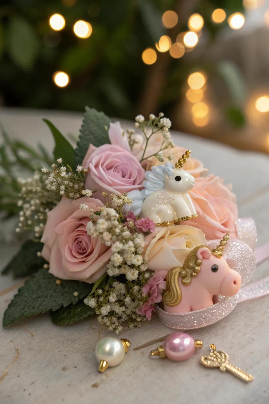Step into a whimsical wonderland with a corsage that tells a story.