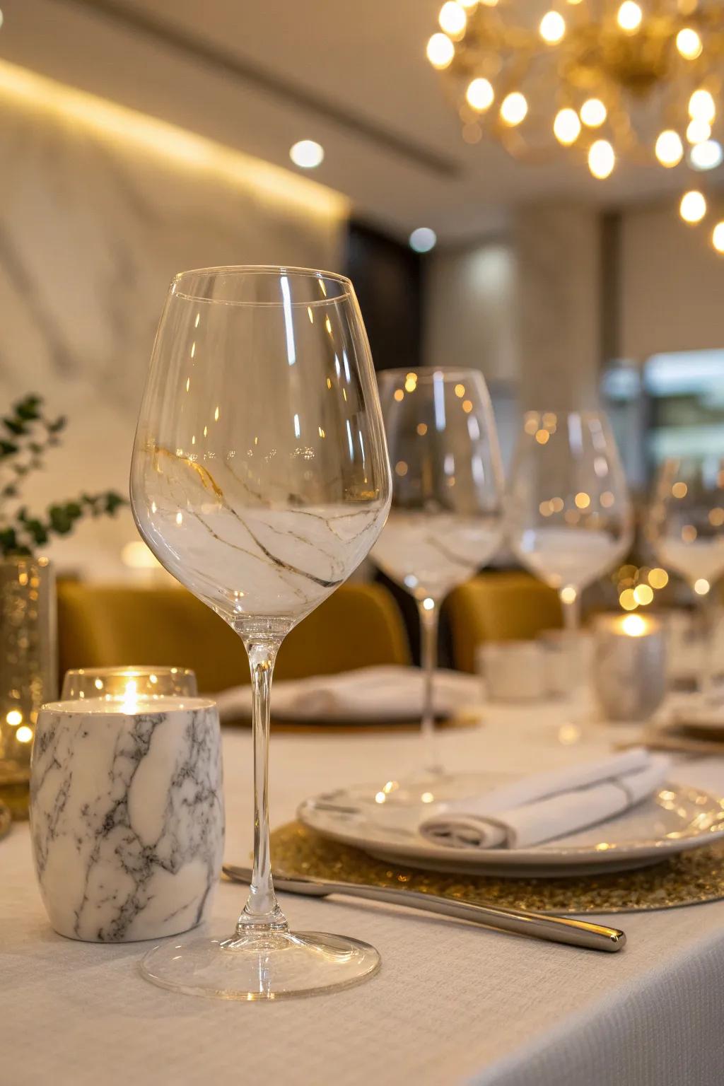 Exude elegance with marble effect wine glasses, perfect for sophisticated soirées.