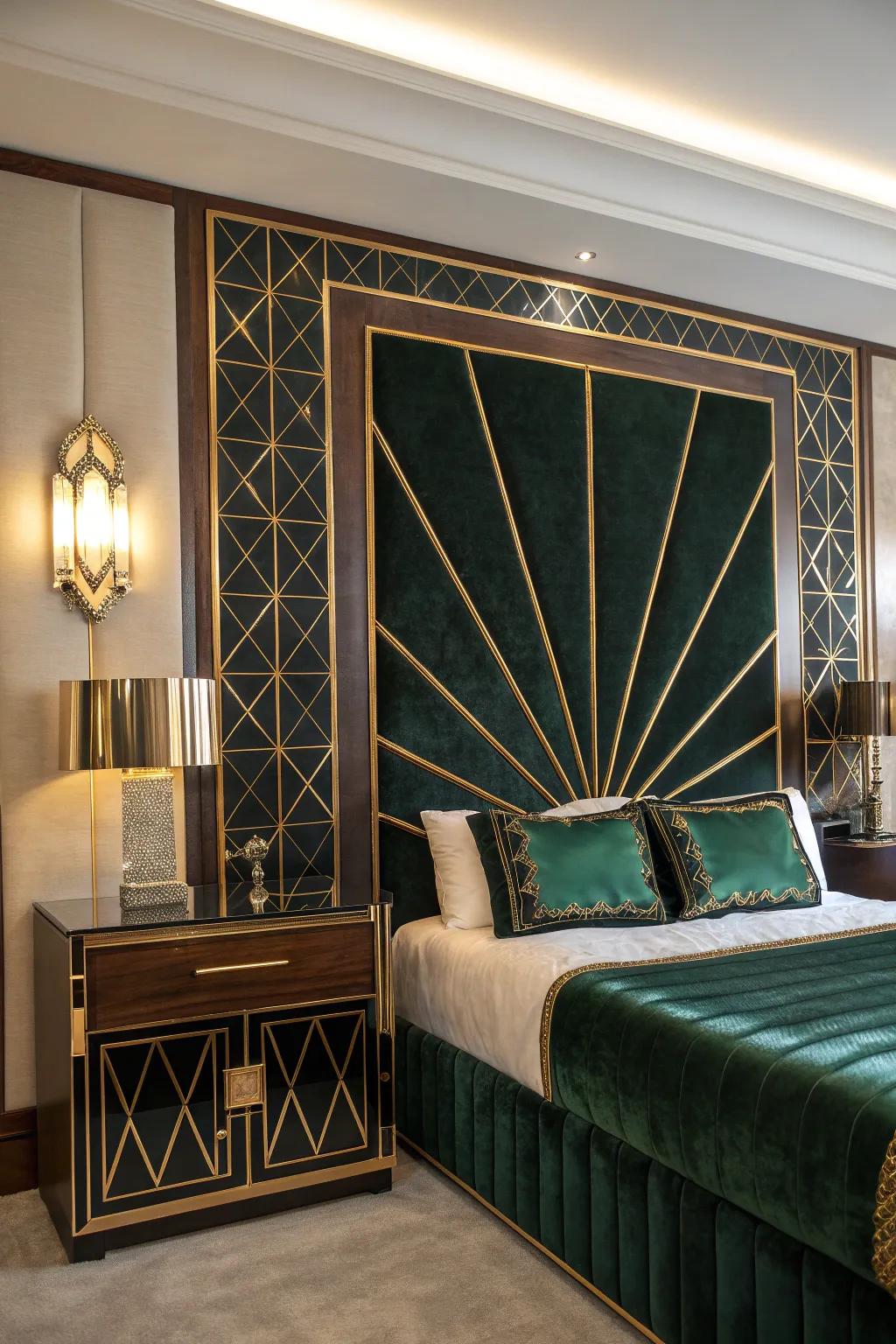 Indulge in luxury with an Art Deco-inspired headboard that transforms your bedroom into a glamorous haven.
