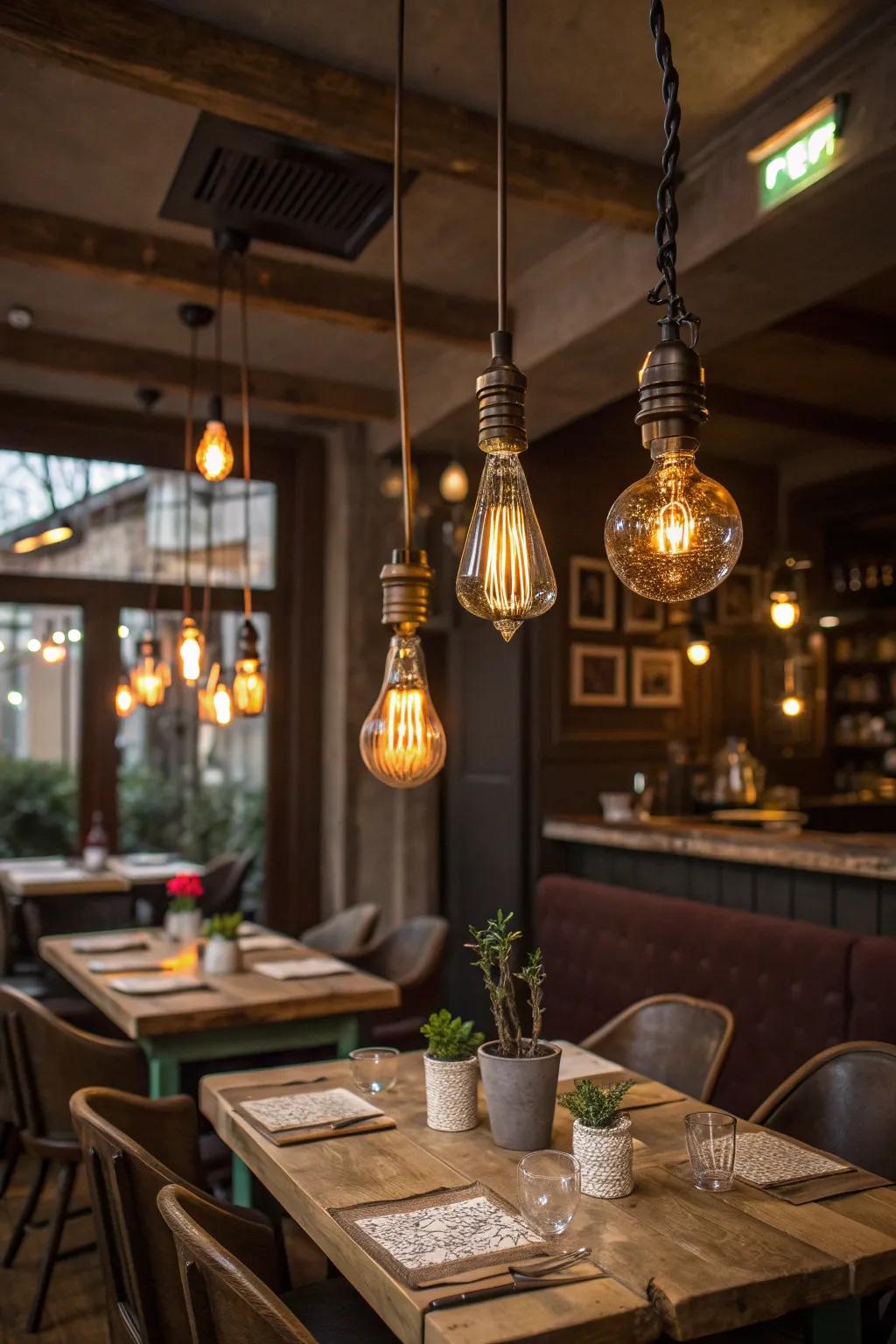 Add a touch of nostalgia with charming vintage bulbs. #VintageVibes #DiningDelight