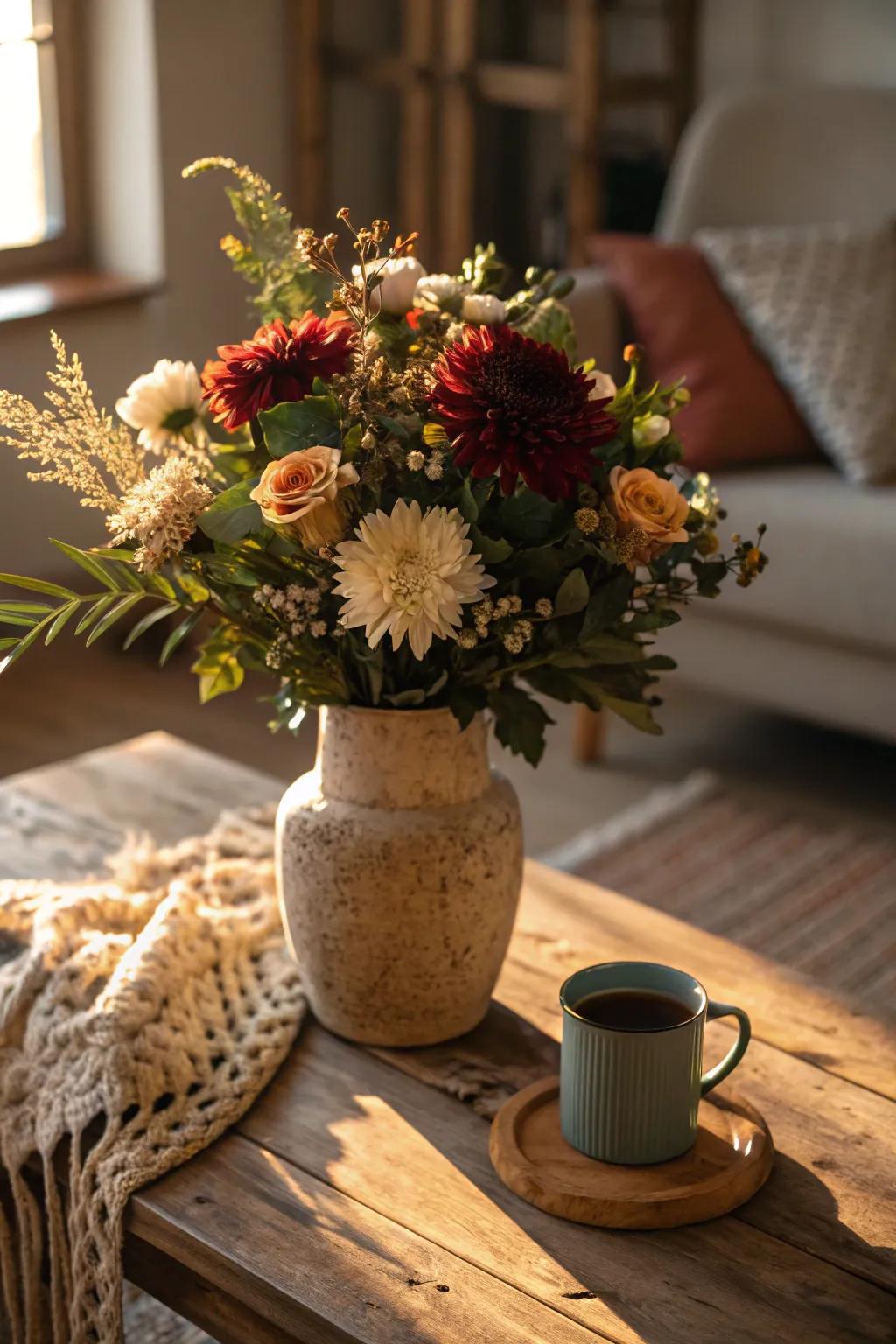 Welcome the essence of the season with a bouquet of seasonal blooms.