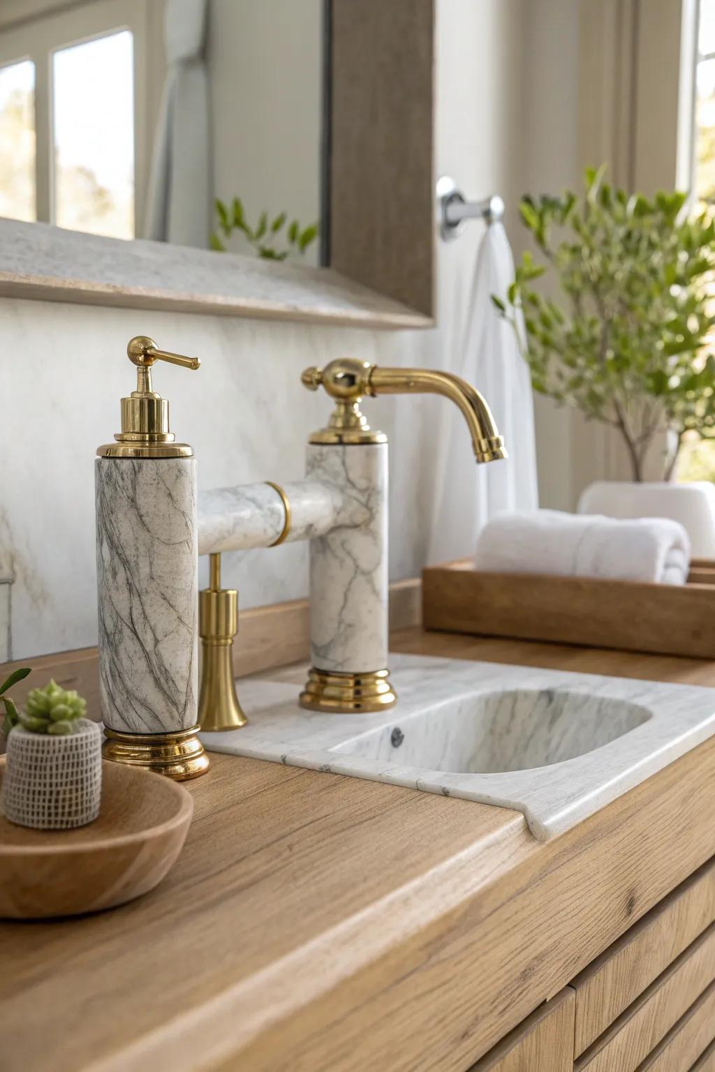 Marble-inspired faucets add a luxurious touch, elevating your bathroom to new heights of elegance.