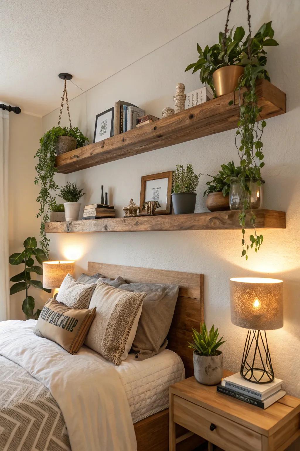 Maximize style and storage with chic floating shelves.