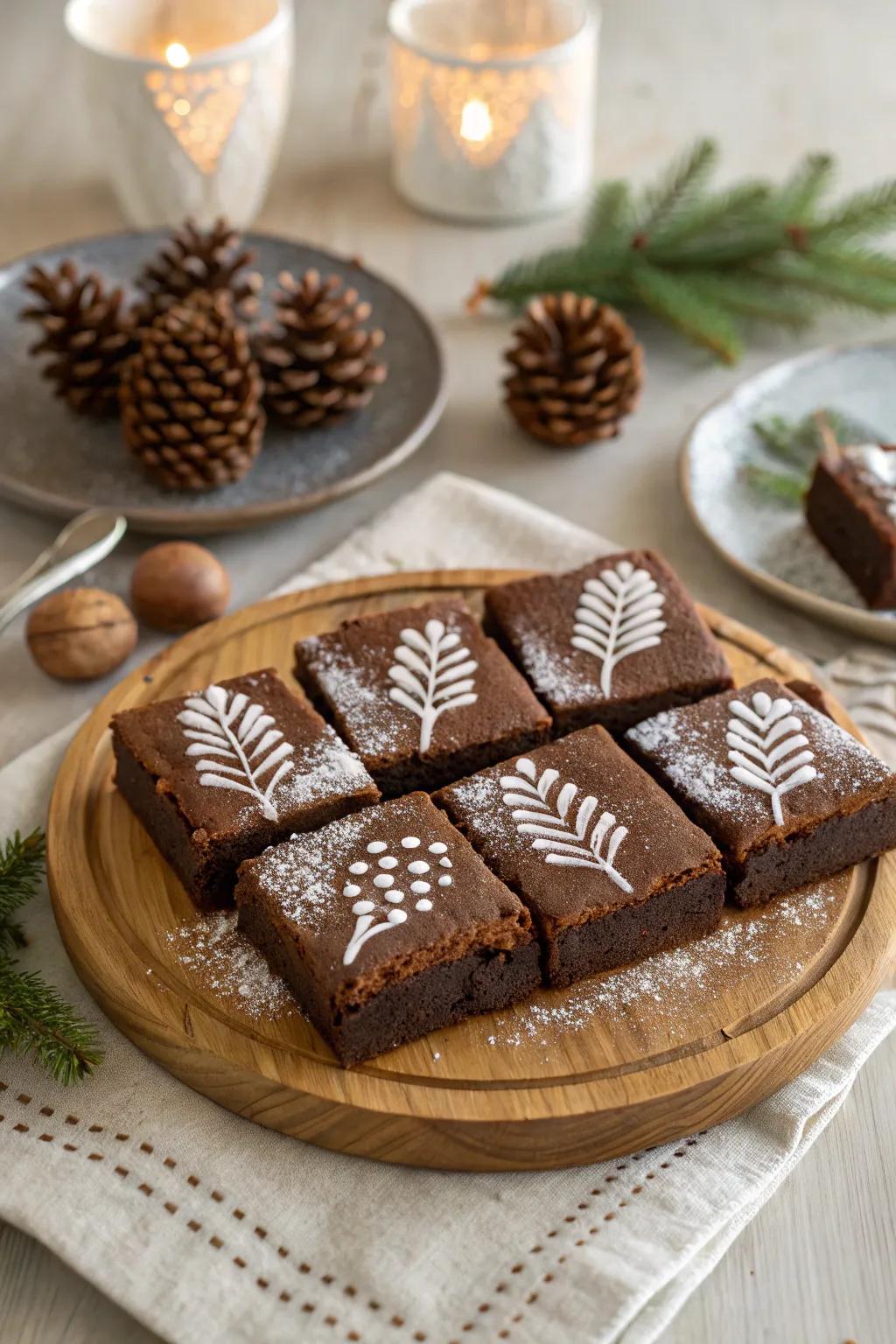 These frosted pinecone brownies add a touch of rustic elegance to your holiday treats.