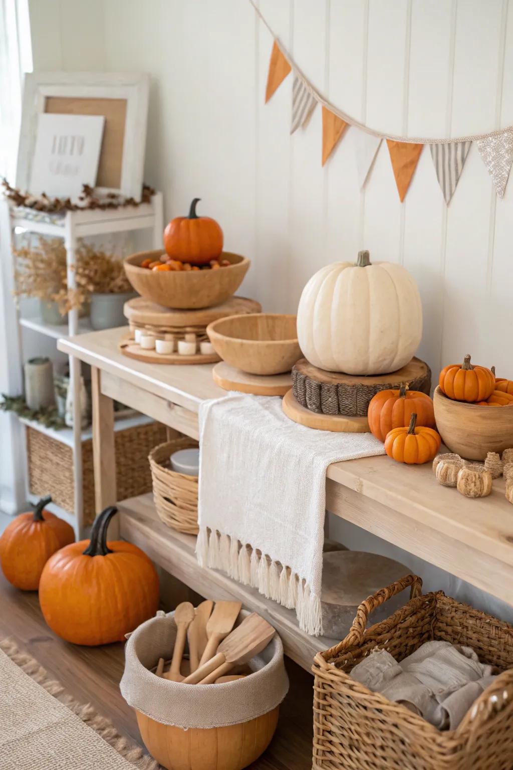 Unleash creativity with a pumpkin carving station that adds a personal touch to the decor.