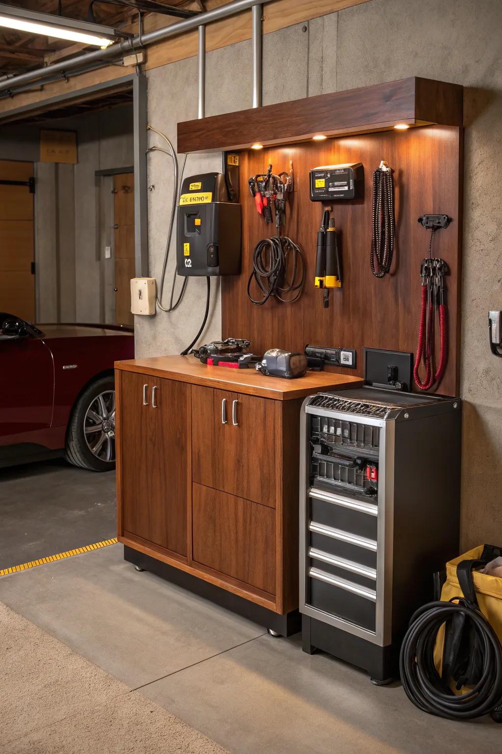 Stay powered up with a smart charging station for all your tools and gadgets. 🔌 #TechSavvy #GarageOrganization