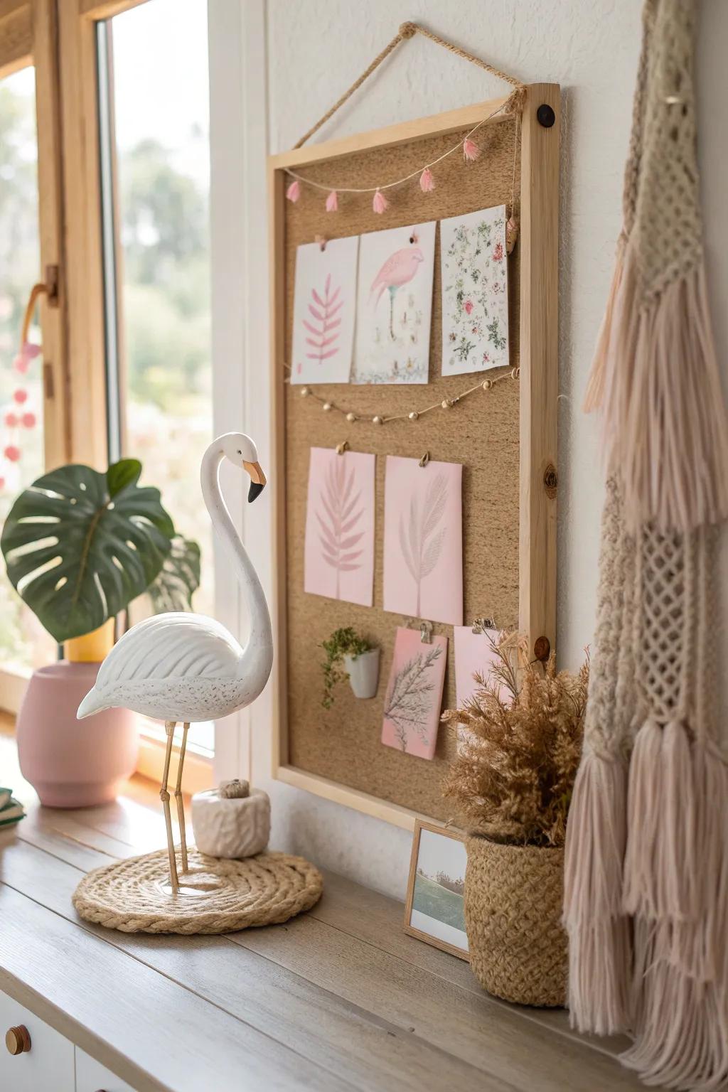 Bring a playful vibe with whimsical flamingo accents.