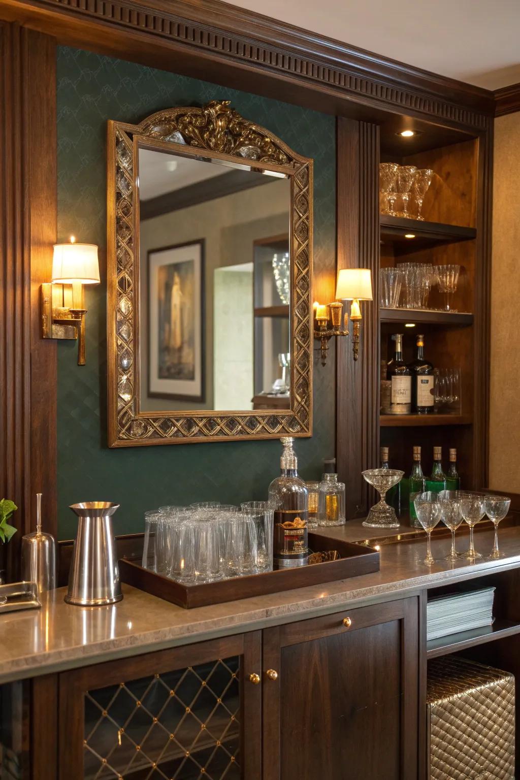 Add unique character to your bar with vintage mercury glass mirrors that enchant.