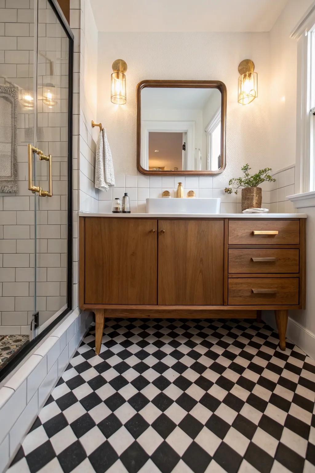 Revisit a classic with checkerboard tiles that offer a timeless retro charm.