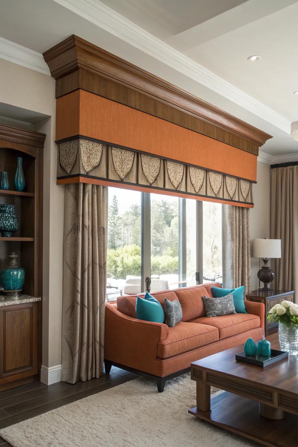 Two-tone wood valances offer elegant contrast and modern appeal. 🎨 #TwoToneDesign #ModernContrast
