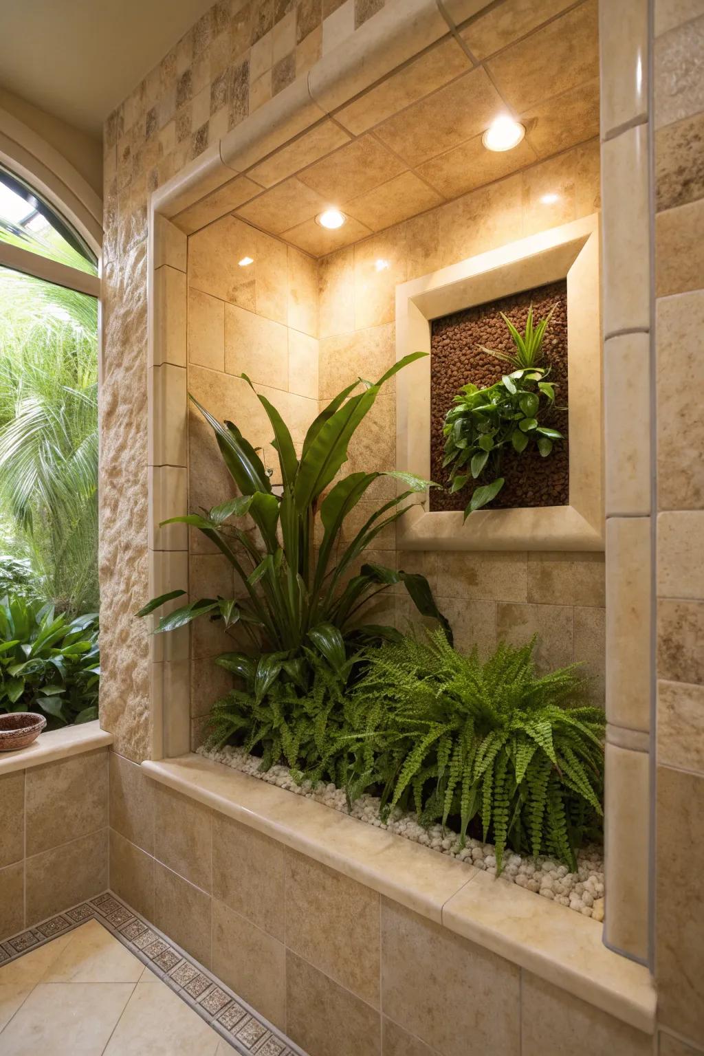 Add a splash of greenery with a recessed plant display that breathes life into your bathroom. 🌿 #GreenLiving #NatureInDesign