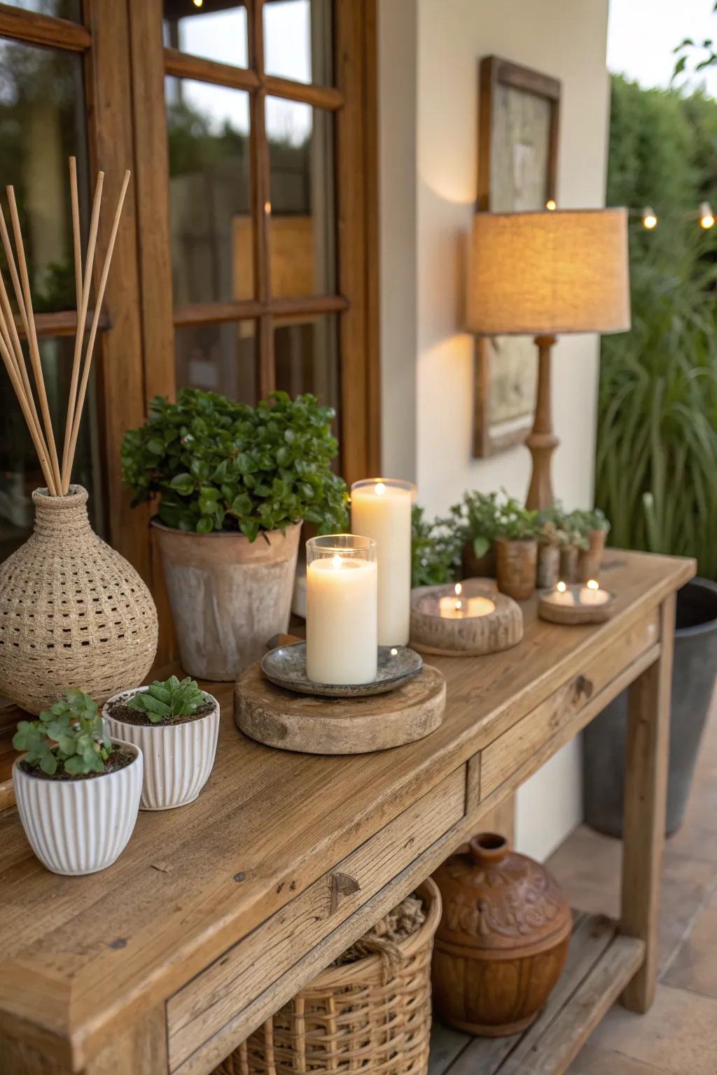 Natural scents create a welcoming and inviting atmosphere in your rustic entryway.
