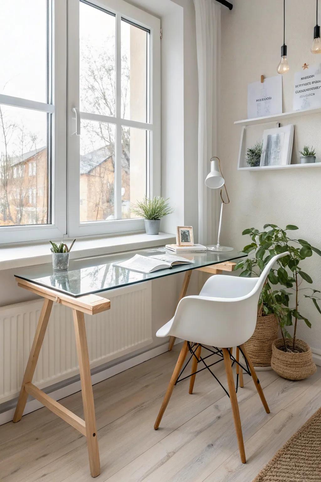 Enhance your small space with a clear desk that keeps things light and airy.