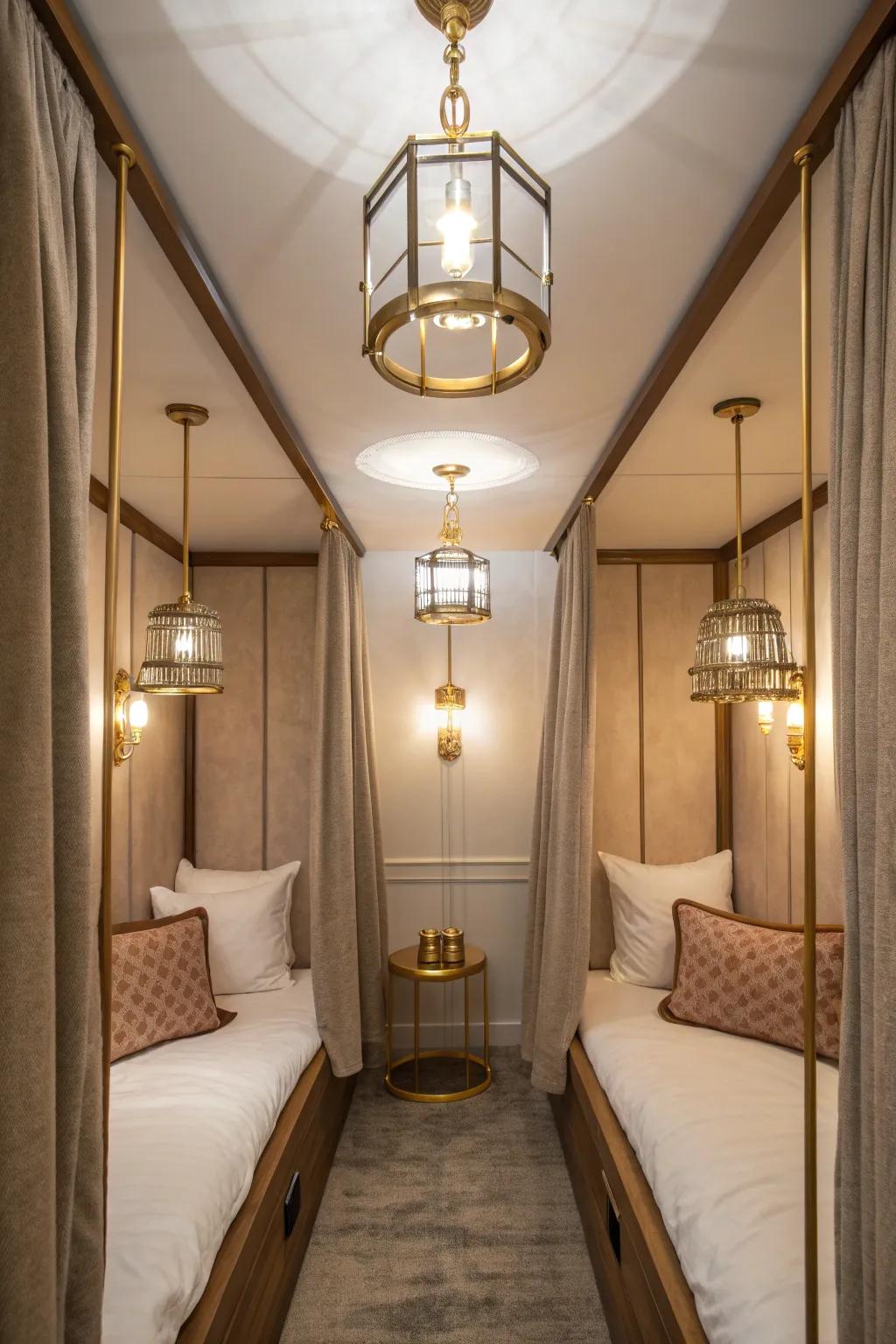 Hanging lights add elegance and save space.