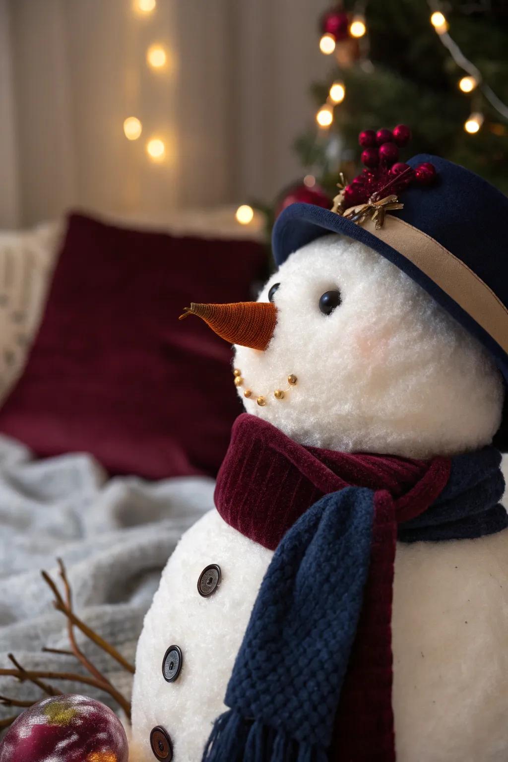 Velvet adds a sophisticated, luxurious touch to your snowman's look.