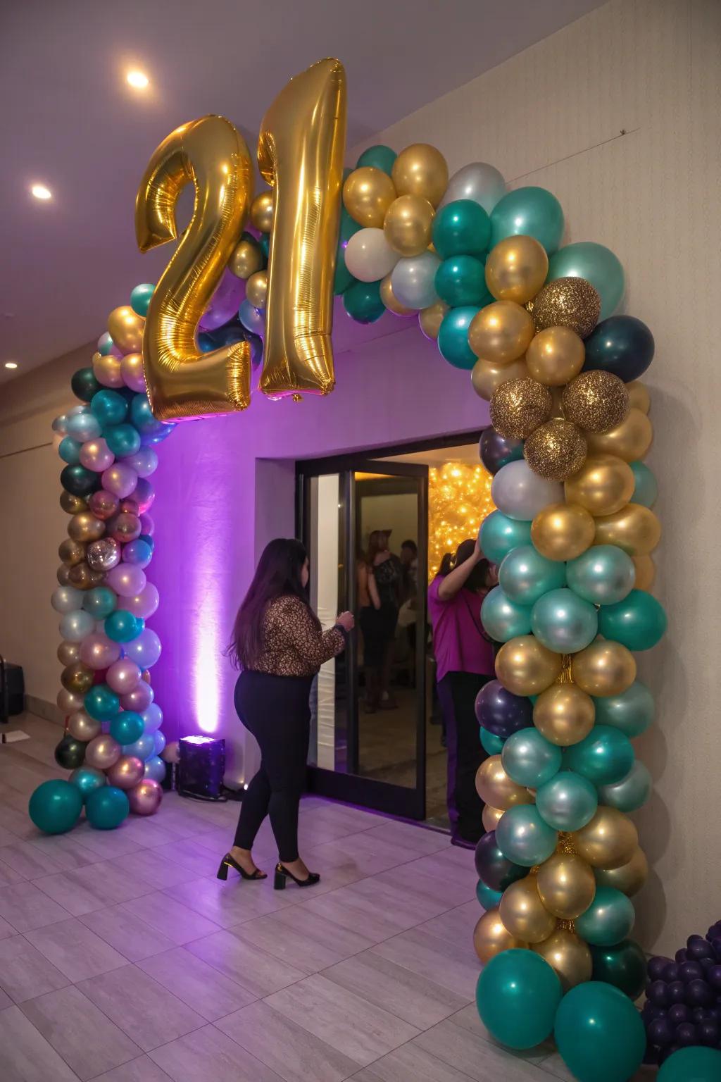 Enter the party of your dreams with a spectacular balloon arch that sets the mood for celebration. 🎈 #BalloonDecor #PartyEntrance