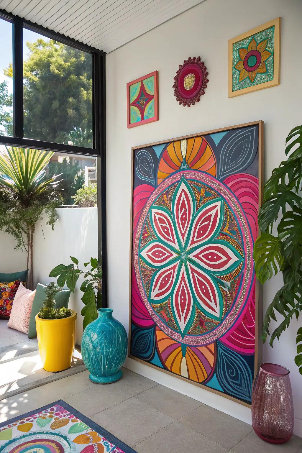 Transform your space with a riot of colors and patterns that dance across your walls. #ColorfulLiving #ArtInspiration 🎨