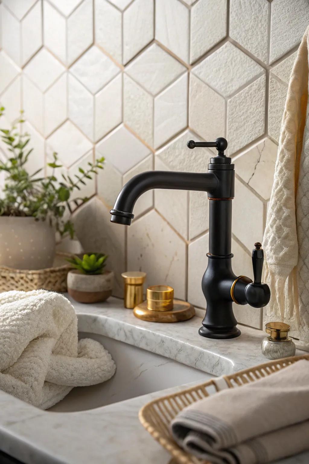 Sleek and sophisticated, matte black faucets add a touch of modern luxury to any bathroom.