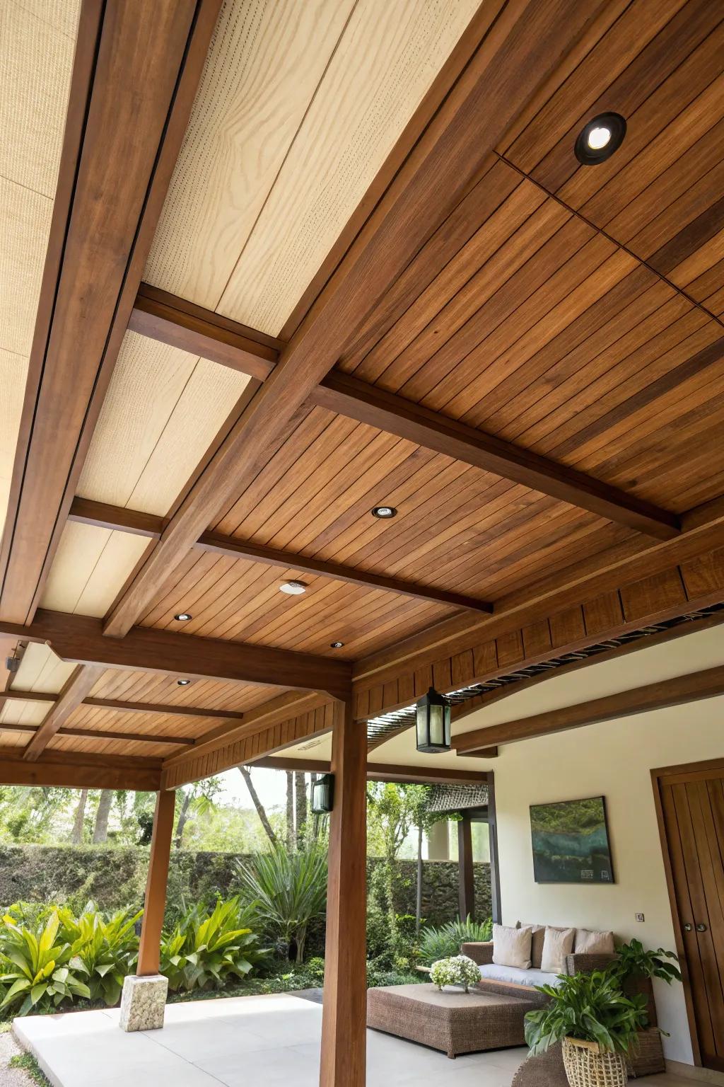 Bring warmth and elegance to your carport with natural wooden panels.