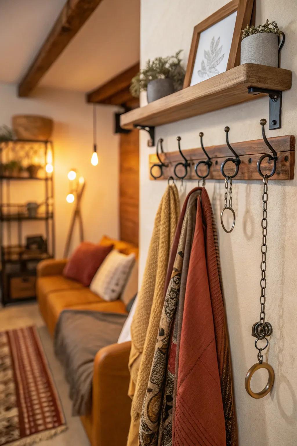 Elevate your storage game with wall-mounted racks that keep chains stylishly organized.