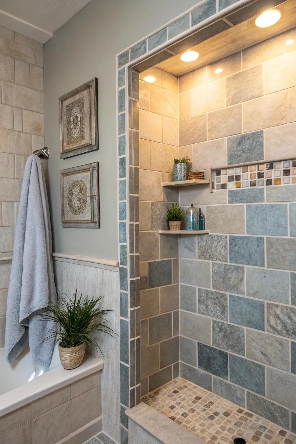 Elevate your shower's style instantly with peel-and-stick tiles. A quick, budget-friendly transformation awaits!
