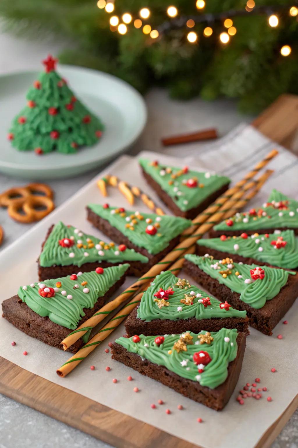 Transform your dessert table with these vibrant Christmas tree brownies, a surefire festive hit.