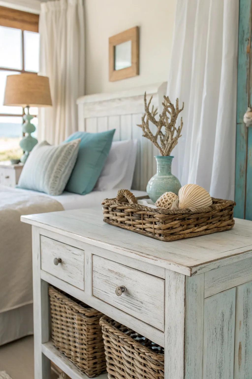 Embrace the timeless elegance of a whitewashed wood nightstand for a touch of coastal charm.