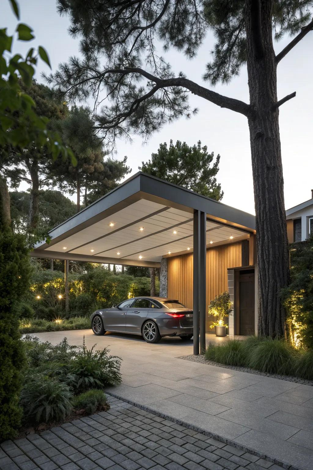 Achieve a modern look with a carport that seamlessly integrates with your home's architecture. #ModernLiving #CarportDesign
