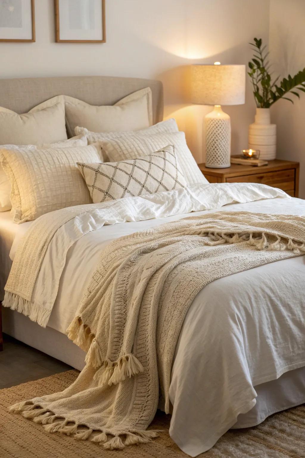 Mix and match textures for a cozy, inviting bed you'll never want to leave.