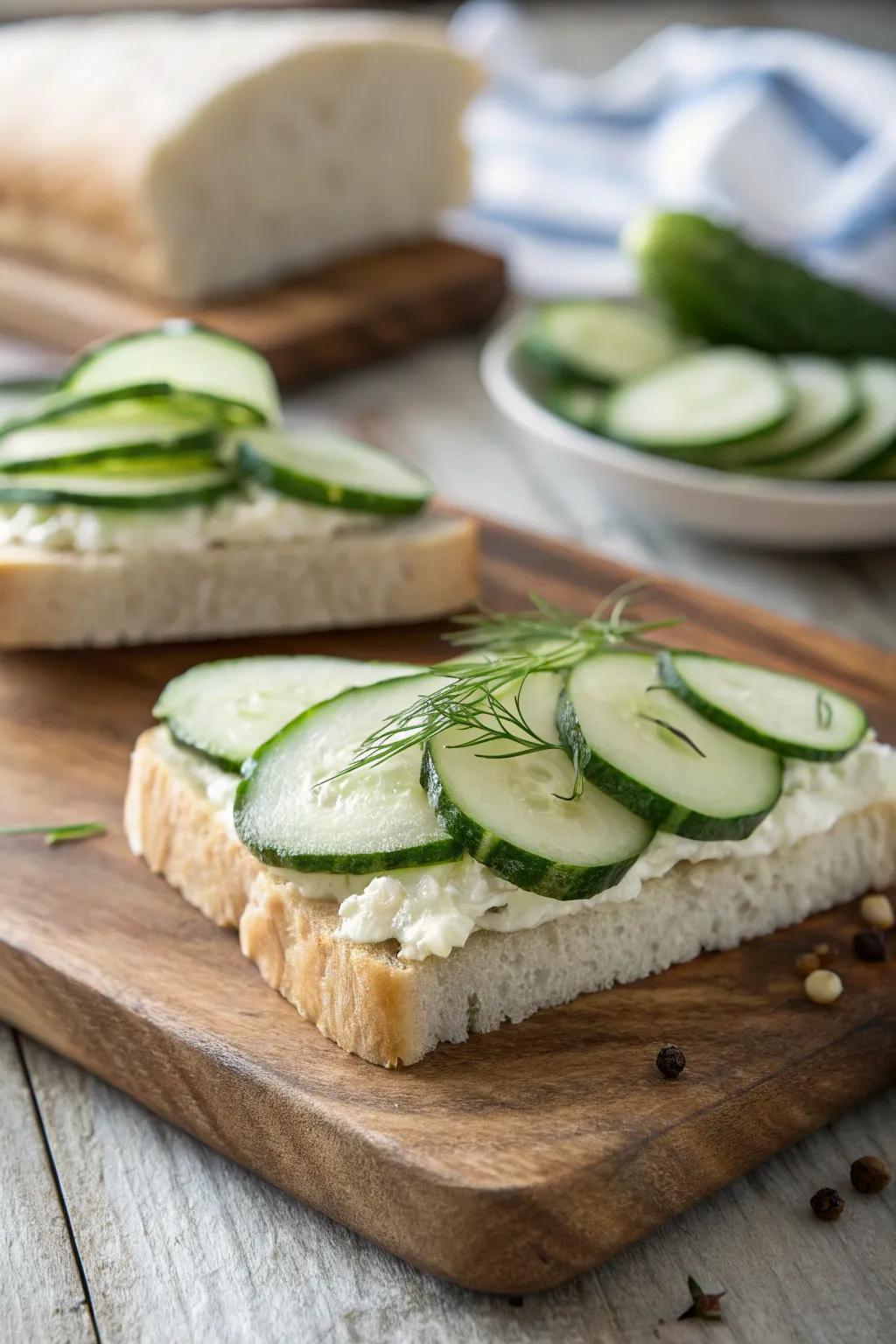 Delight in the simplicity of classic cucumber sandwiches, an essential for any tea time.