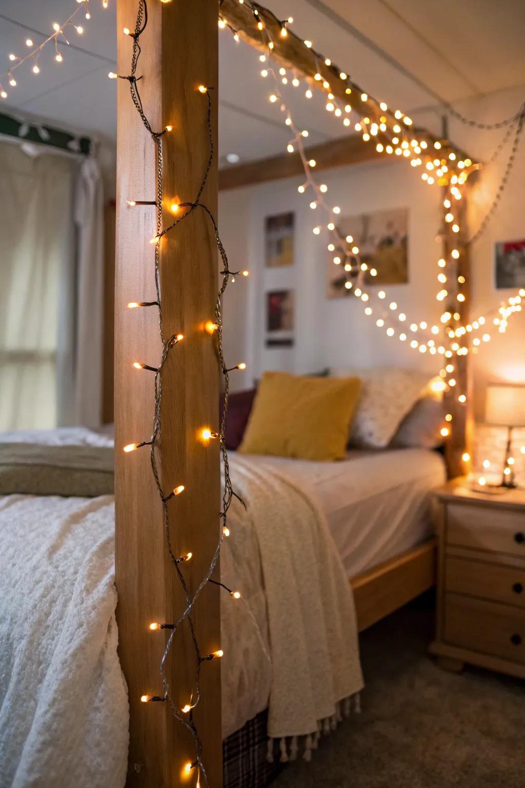 Drape string lights around your dorm for an enchanting, cozy glow.